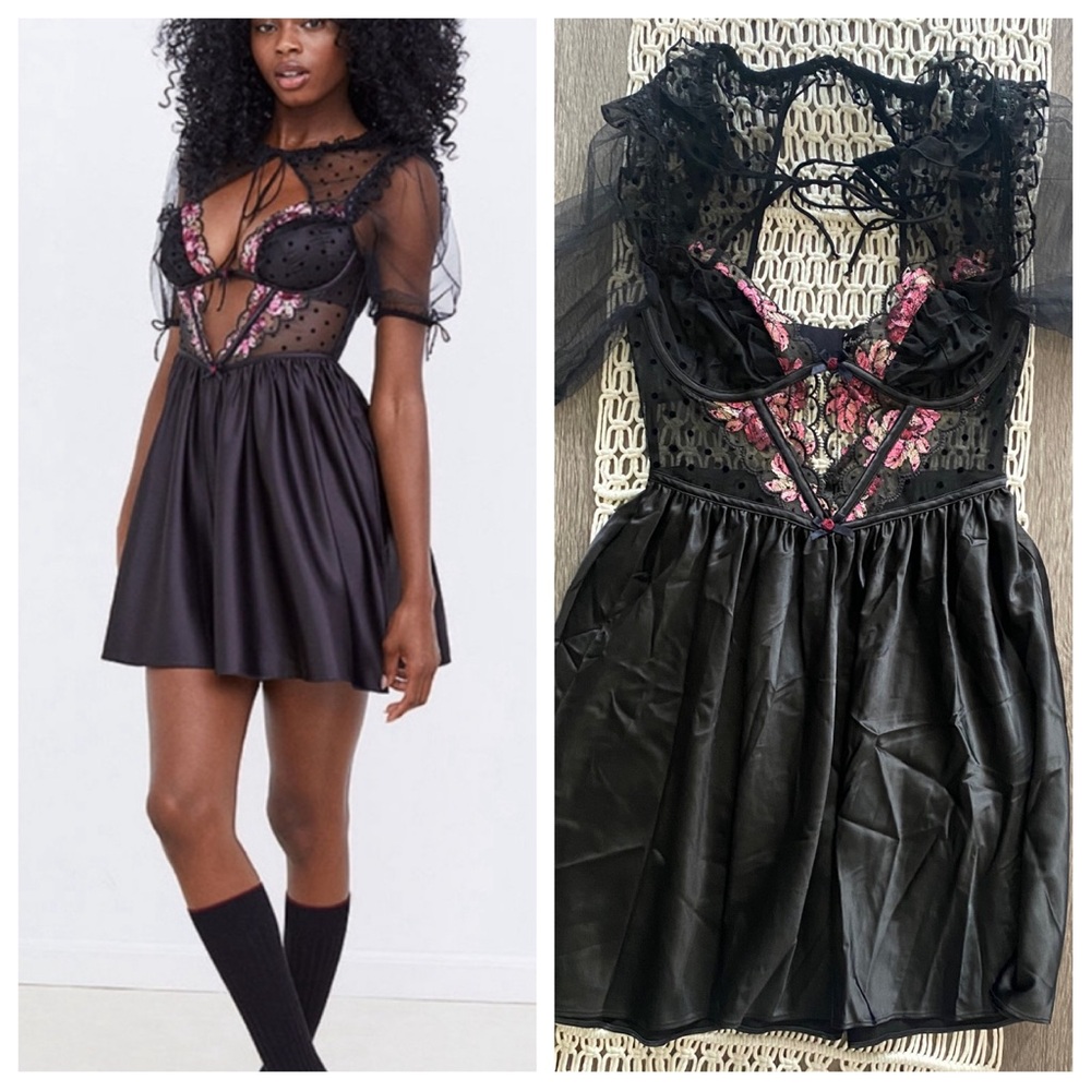 NEW For Love and Lemons Juliet puff sleeve cut out floral dress